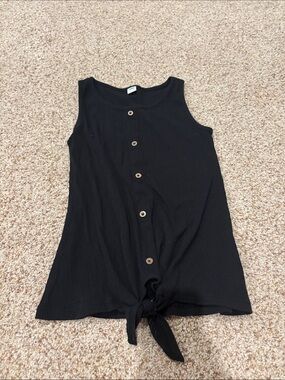 Old Navy Black Ribbed Tank with Front Buttons and Tie